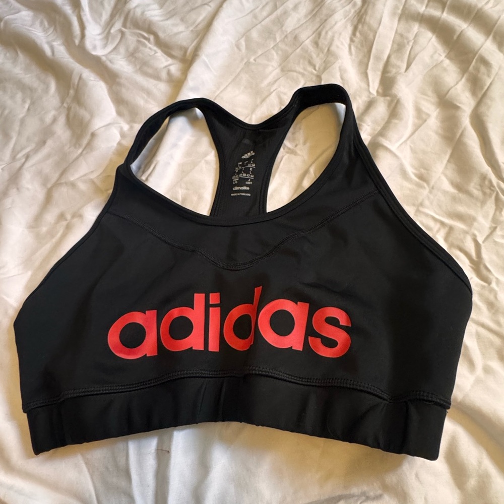 Adidas Women's Black Sports Bra with Red Logo